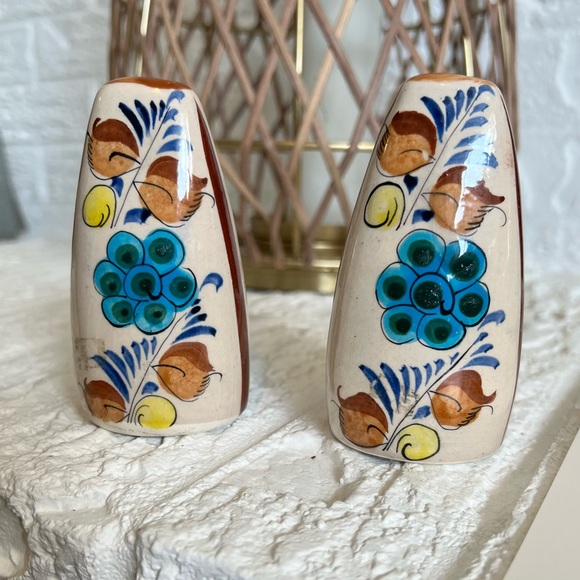 Tonala Hand Painted Floral Pottery Salt and Pepper Shakers Mexico - Picture 1 of 6